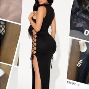 Fashion Nova Black Lace-Up Midi Dress